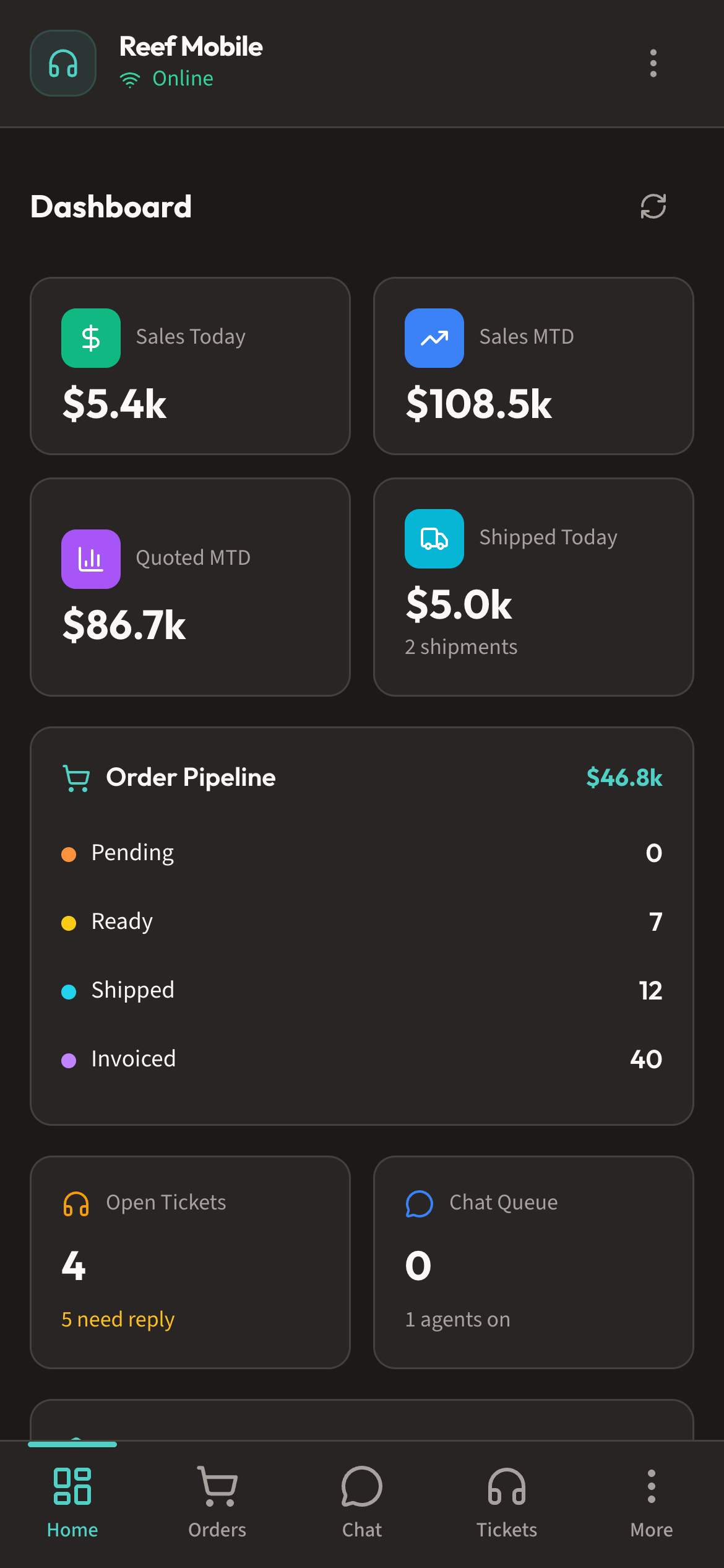 Mobile support hub showing assigned tickets on a phone